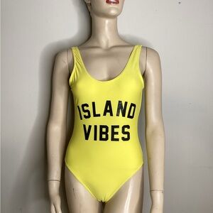 Yellow and Black One-Piece Swimsuit with Scoop Neckline